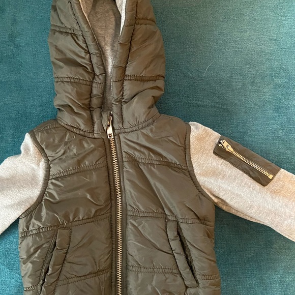 Boys Hooded Windbreaker - Olive and Grey - Picture 4 of 7